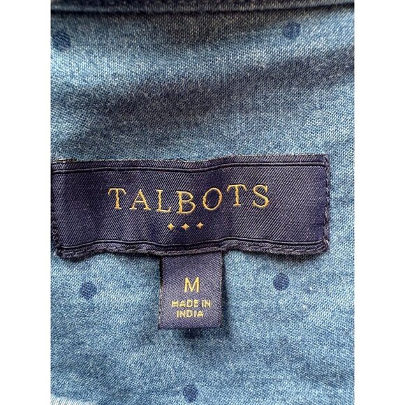Talbots Women's Blue Polka Dot Cotton Button-Down Roll-Tab Sleeve Shirt Medium - Picture 5 of 5